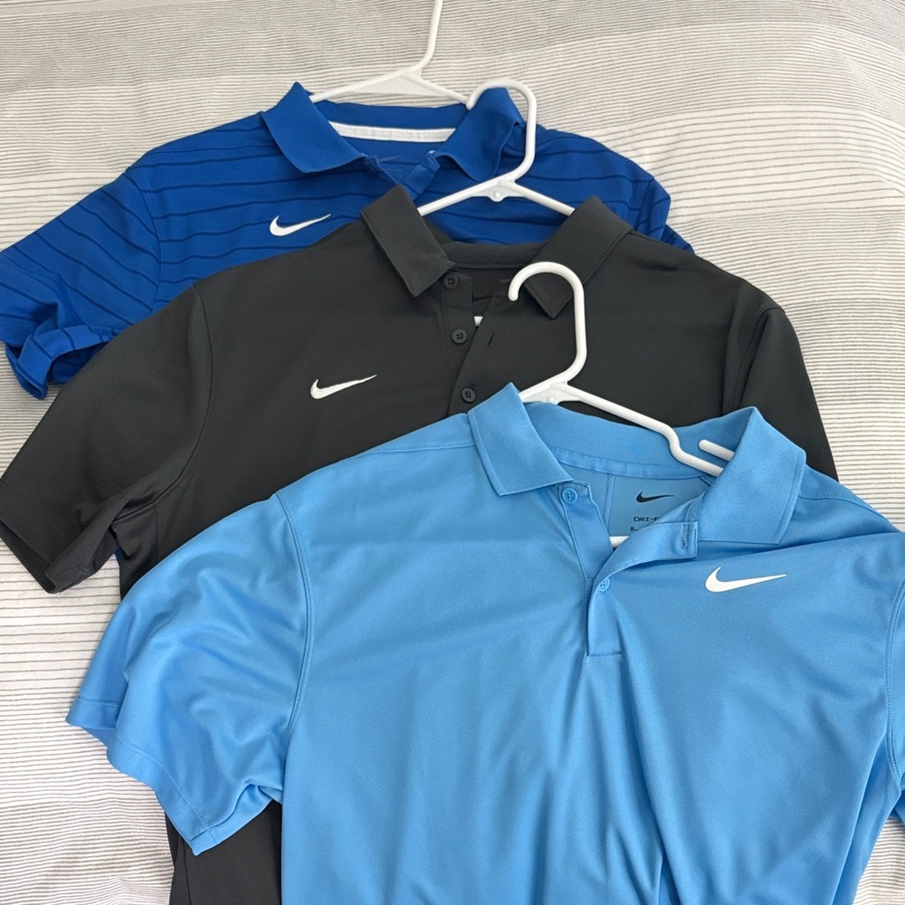 Nike Men's Polo Shirt - Blue, Black, and Gray